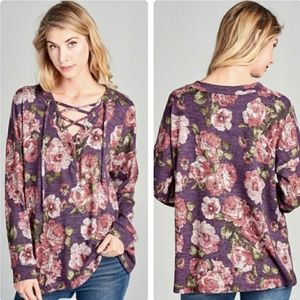 Super Soft Lace Up Floral Top